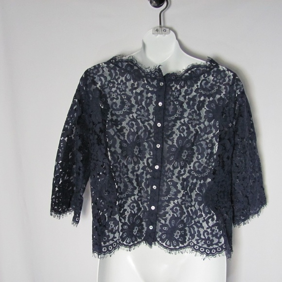 Joie Floral Lace Navy Top Button Back Size Small - Picture 2 of 3